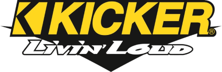 KICKER “Livin’ Loud” logo representing car audio speakers, amplifiers, and subwoofers